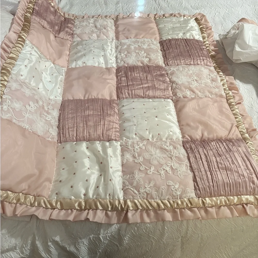 Blush Pink Patchwork Quilted Baby Bedding Set